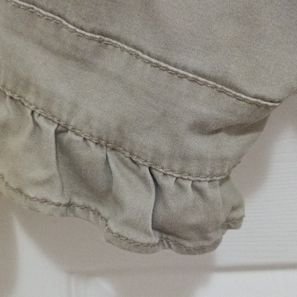Baccini Taupe Jacket with Ruffle Trim Metal Buttons Ladies Large - Picture 9 of 12